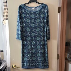 Max Studio Navy and Teal Floral-Print Midi Shift Dress